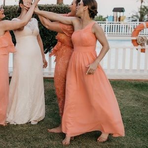 JJ’s House coral bridesmaid dress